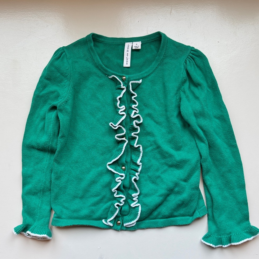 Janie and Jack Green Ruffle Cardigan